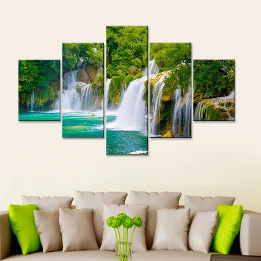 Nature's Serenade Beautiful Magical Waterfalls Multi Frame Canvas Wall Painting for Home and Office Decor