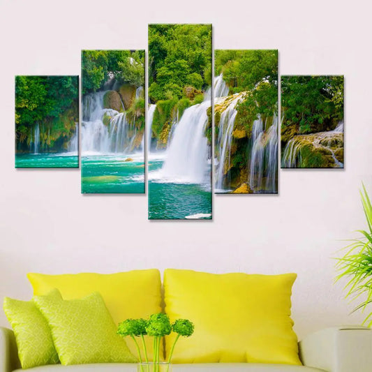 Nature's Serenade Beautiful Magical Waterfalls Multi Frame Canvas Wall Painting for Home and Office Decor