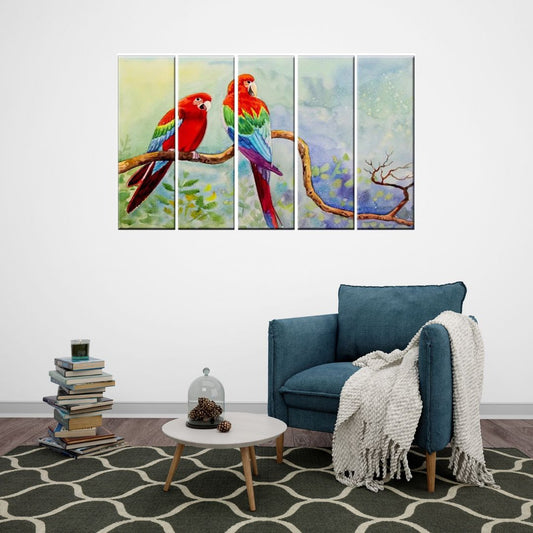 Exquisite Parrot Love Couple 5 Piece Multi Frame Canvas Print Wall Painting for Home and Office Decor