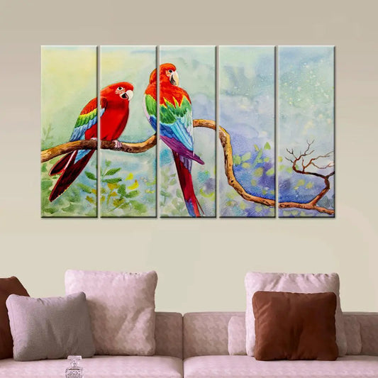 Exquisite Parrot Love Couple 5 Piece Multi Frame Canvas Print Wall Painting for Home and Office Decor