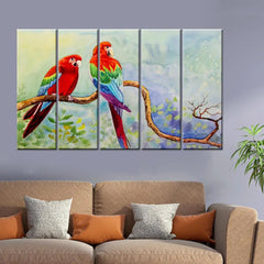 Exquisite Parrot Love Couple 5 Piece Multi Frame Canvas Print Wall Painting for Home and Office Decor