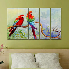 Exquisite Parrot Love Couple 5 Piece Multi Frame Canvas Print Wall Painting for Home and Office Decor