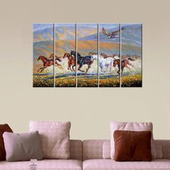 Majestic Horses and Hawk Multi Frame Canvas Wall Painting for Home and Office Wall Dekoration