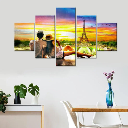 Romantic Sunset Love Couple 5 Piece Multi Frame Canvas Wall Painting for Home and Office Decor