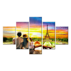 Romantic Sunset Love Couple 5 Piece Multi Frame Canvas Wall Painting for Home and Office Decor