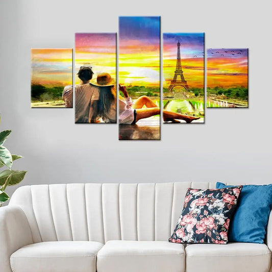 Romantic Sunset Love Couple 5 Piece Multi Frame Canvas Wall Painting for Home and Office Decor