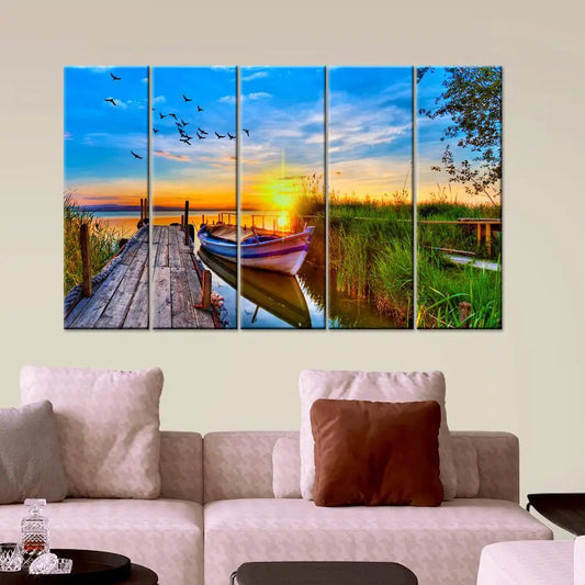 Captivating Sunrise Landscape Multi Frame Canvas Wall Painting for Home and Office Wall Decoration