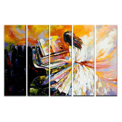 Elegant Girl Playing Piano Abstract 5 Piece Multi Frame Canvas Wall Art for Living Room Décor