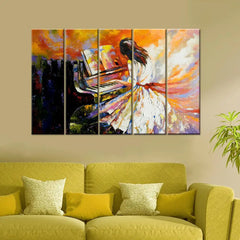 Elegant Girl Playing Piano Abstract 5 Piece Multi Frame Canvas Wall Art for Living Room Décor