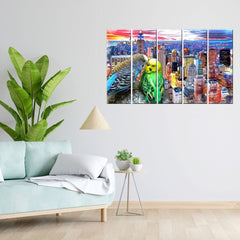 New York City Love Birds Multi Frame Canvas Wall Painting for Home and Office Decor