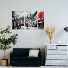 Elegant European Cityscape with Romantic Couple | 5 Piece Multi Frame Canvas Wall Art for Home Décor