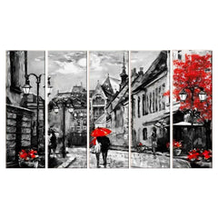 Elegant European Cityscape with Romantic Couple | 5 Piece Multi Frame Canvas Wall Art for Home Décor