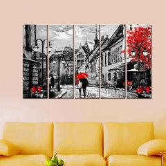 Elegant European Cityscape with Romantic Couple | 5 Piece Multi Frame Canvas Wall Art for Home Décor