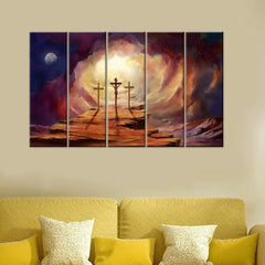 Sacred Jesus Christ on the Cross 5 Pieces Multi Frame Canvas Wall Painting for Home and Office Décor