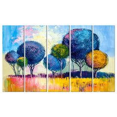 Vibrant Colorful Trees Scenery 5 Pieces Canvas Wall Painting for Living Room Bedroom and Office Decoration