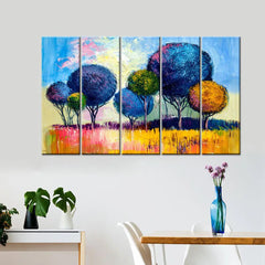 Vibrant Colorful Trees Scenery 5 Pieces Canvas Wall Painting for Living Room Bedroom and Office Decoration