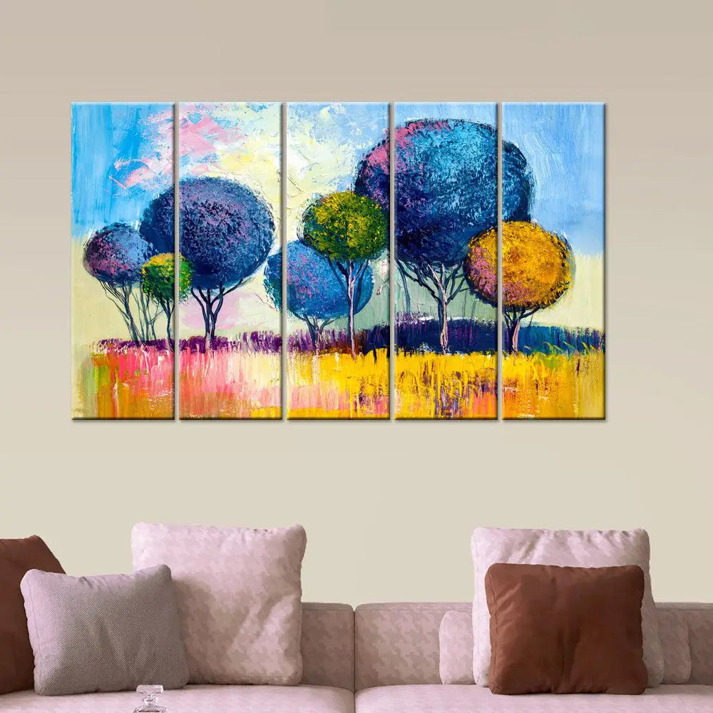 Vibrant Colorful Trees Scenery 5 Pieces Canvas Wall Painting for Living Room Bedroom and Office Decoration