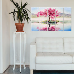 Gorgeous Pink Cherry Blossom Tree 5-Piece Multicolour Canvas Wall Painting for Elegant Home & Office Decor