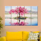 Gorgeous Pink Cherry Blossom Tree 5-Piece Multicolour Canvas Wall Painting for Elegant Home & Office Decor