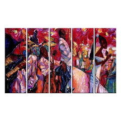 Harmonious Musicians Abstract Art | 5-Piece Canvas Wall Painting with Instruments