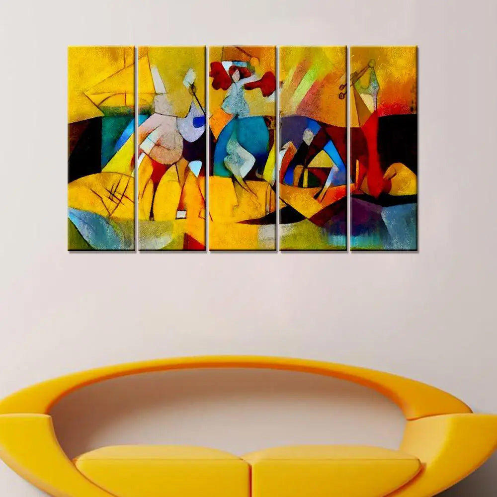 Kandinsky Inspired Modern Abstract Wall Art | 5-Piece Multicolor Multi-Frame Painting