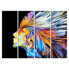 Vivid Imagination Woman's Face in Modern Art 4 Pieces Canvas Printed Wall Painting for Home and Office Décor