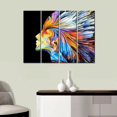 Vivid Imagination Woman's Face in Modern Art 4 Pieces Canvas Printed Wall Painting for Home and Office Décor