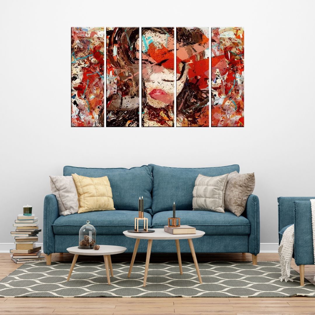 Elegance in Simplicity | Woman's Face 5-Piece Canvas Printed Multi-Frame Wall Painting