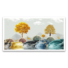 Radiant Arboreal Reverie Golden Trees Floating Framed Canvas Wall Painting