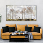 Golden Tree and Deer Floating Frame Canvas Wall Painting | Elegant Nature Art for Home Décor