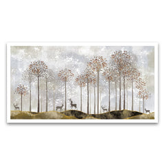 Golden Tree and Deer Floating Frame Canvas Wall Painting | Elegant Nature Art for Home Décor