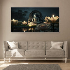 Eternal Enlightenment Lord Buddha Meditating Floating Frame Canvas Wall Painting