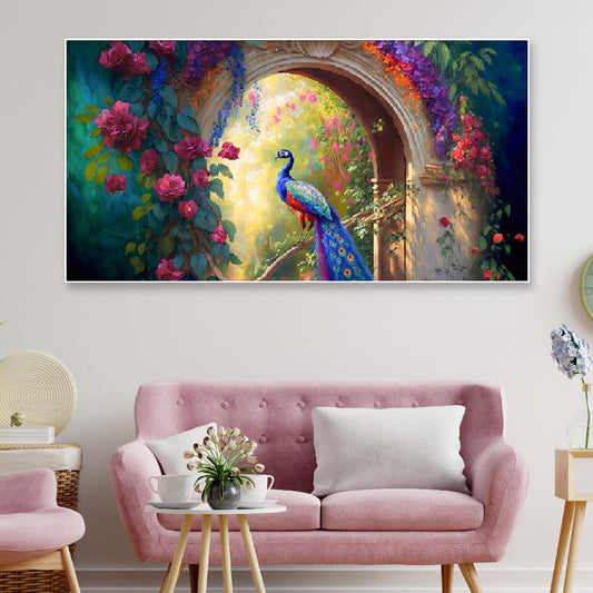 Nature's Beauty and Grace Vivid Elegance Peacock Canvas Floating Framed Wall Painting