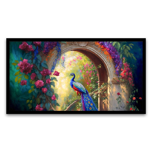 Nature's Beauty and Grace Vivid Elegance Peacock Canvas Floating Framed Wall Painting