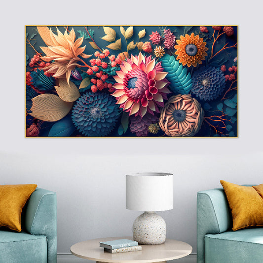 Floral Kaleidoscope Multi-Color Floating Framed Canvas Wall Painting | Vibrant Home Decor