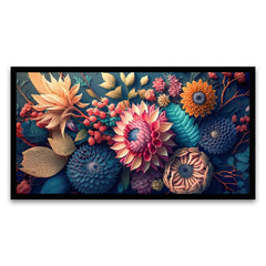 Floral Kaleidoscope Multi-Color Floating Framed Canvas Wall Painting | Vibrant Home Decor