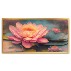 Pink Lotus Flower Floating Frame Canvas Wall Painting