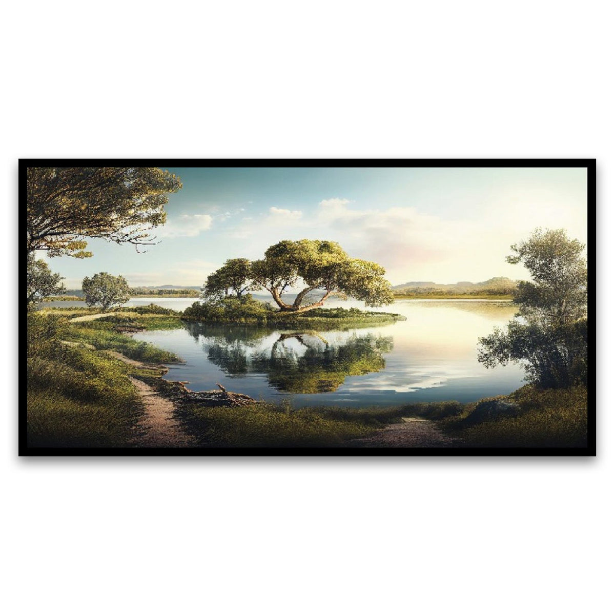 Natures Beauty Captured in Mountain Landscape Floating Frame Canvas Wall Painting