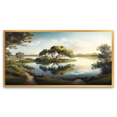 Natures Beauty Captured in Mountain Landscape Floating Frame Canvas Wall Painting