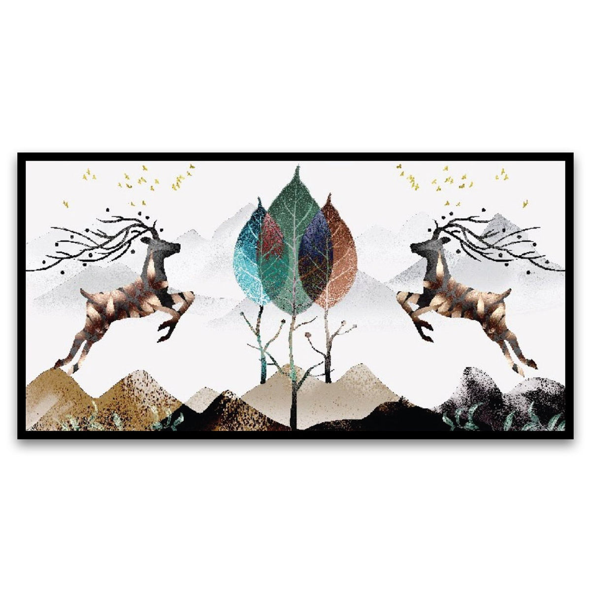 Two Deer Modern Art Floating Frame Canvas Wall Painting