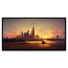 Dubai Skyline Luxury Skyscrapers Floating Frame Landscape Canvas Wall Art