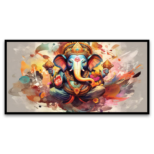 Divine Vighnaharta Lord Ganesha Canvas Floating Frame | Landscape Wall Painting for Home Décor