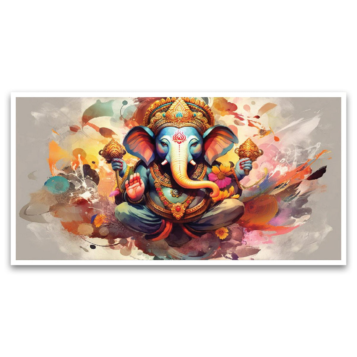 Divine Vighnaharta Lord Ganesha Canvas Floating Frame | Landscape Wall Painting for Home Décor