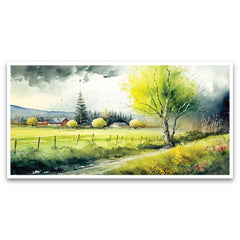 Green Bloom Trees Spring Landscape Canvas Art | Floating Frame Decor