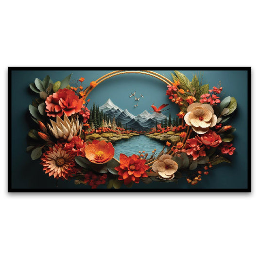 Nature Beauty in a Bouquet of Colorful Flowers Floating Frame Landscape Canvas Wall Painting