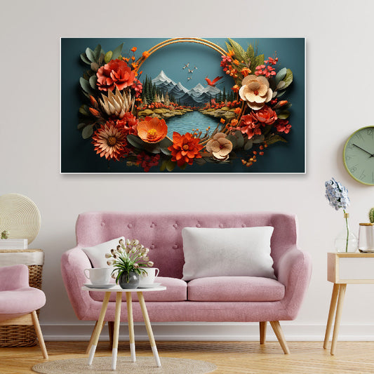 Nature Beauty in a Bouquet of Colorful Flowers Floating Frame Landscape Canvas Wall Painting