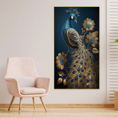 Modern Art Golden Peacock Oriental Luxury Style Canvas Framed Wall Painting