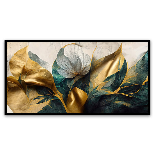 Luxurious Golden Flower Canvas Art Elegant Floating Framed Painting