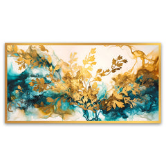 Luxurious Abstract Gold and Blue Canvas Art Paint Floating Frame Painting