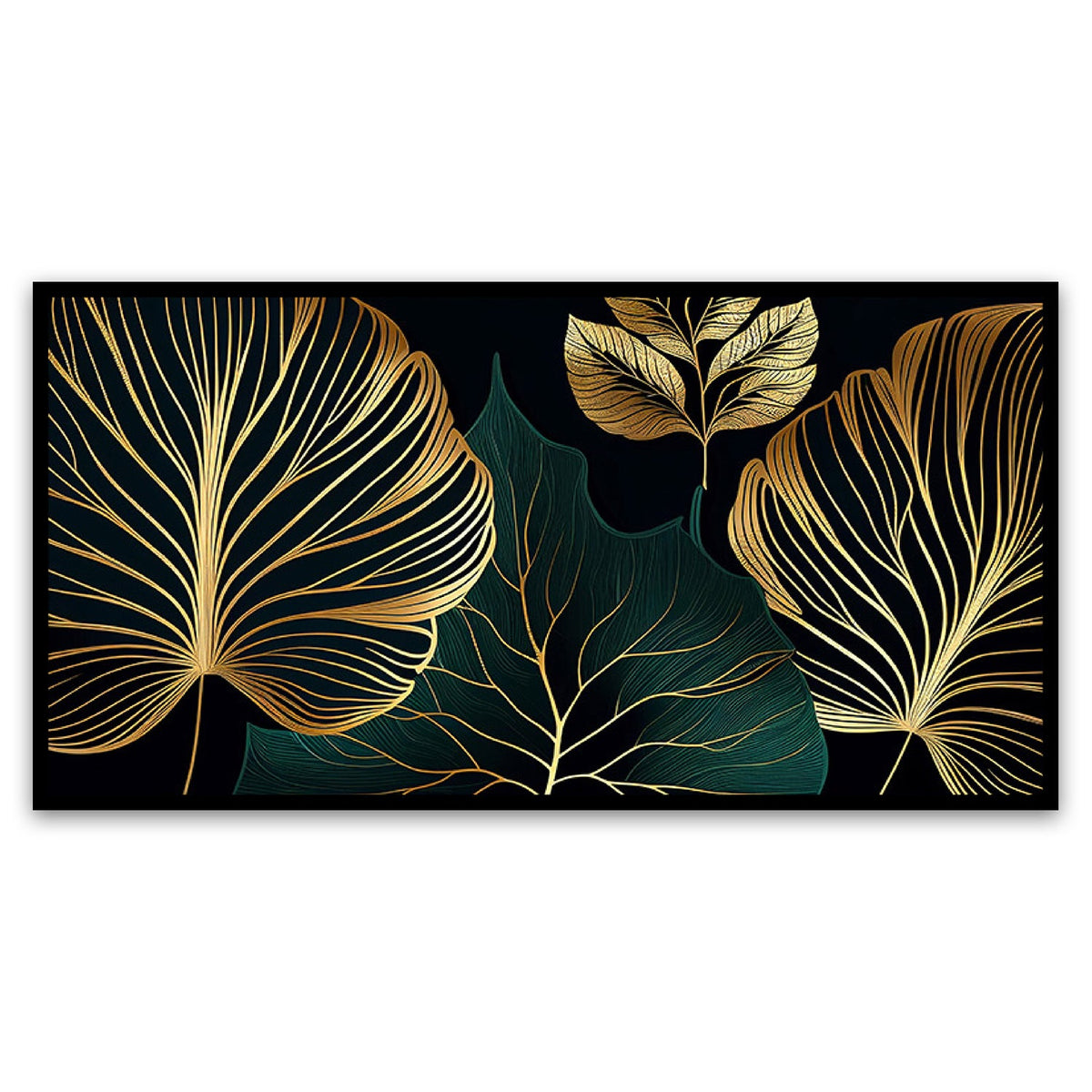 Golden Leaves Botanical Modern Art Print | Floating Frame Canvas Painting